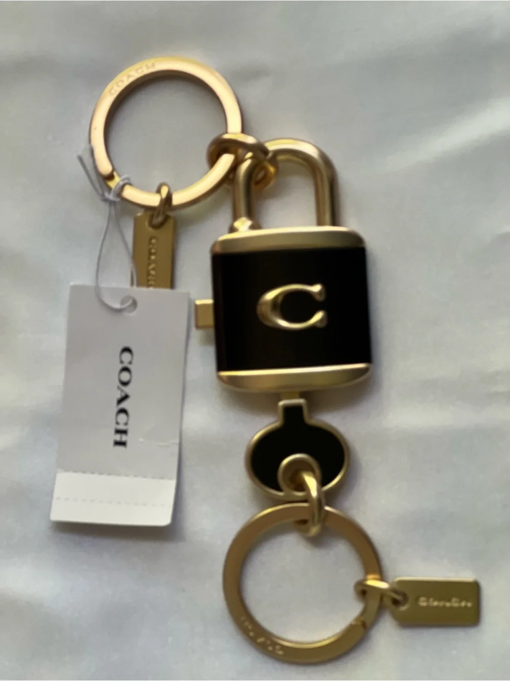 Coach Black & Gold Padlock Key Charm Keyring